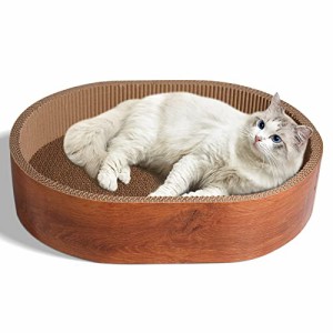 ComSaf 猫 爪研ぎ 段ボール 楕円形 木目調 爪とぎ 猫ベッド つめとぎ 猫ソファ44×34×10cm 高密度 耐久性 ストレス解消