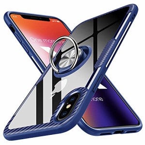 i Phone Xs Max ケース クリアケース リング付き 耐衝撃 背面強化ガラス スマホケース 米軍MIL規格 透明 薄型 9H背面 スタンド機能 車載