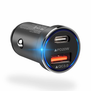 シガーソケット usb 急速充電 カーチャージャー (38W/PD20W + QC18W) 車 充電器 iPoto usb-c 車載充電器 12V 24V ソケット 超小型・全金