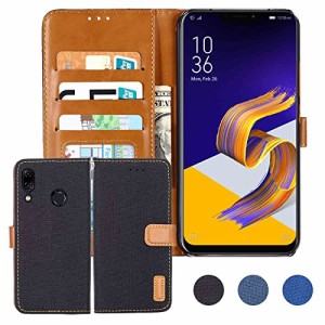 【 Anrek 】Zenfone 5z ZS620KL / Zenfone 5 ZE620KL 対応 ASUS デニム材料 手帳ケース (ブラック) エイスース・アスース ゼンフォン5 ze