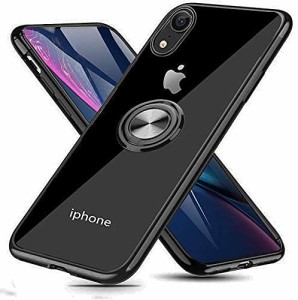 i Phone XR 用 ケース リング付き クリア 落下防止 耐衝撃 スタンド機能 透明 TPU メッキ ケース防塵 薄型 軽量 一体型 変形防止 全面保