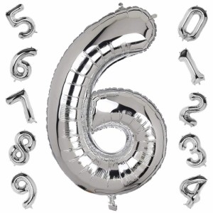 数字 バルーン 数字6 誕生日 風船 ナンバー 大きい シルバー 銀色 約65cm バースデー 飾り