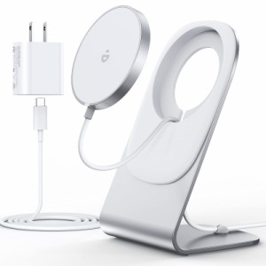 ワイヤレス充電器 マグネット式 i Phone15/14 /13/12シリーズ対応 【ワイヤレス充電スタンド+ 20W USB-Cアダプター付属】 USB-Cケーブル