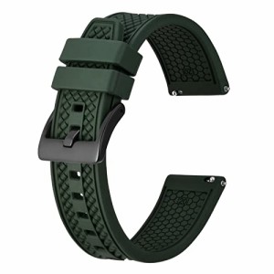 BISONSTRAP フッ素ゴム時計バンド 20mm FKMラバー腕時計ベルト Quick Releaseシリコンバンド グリーン/ブラックバックル