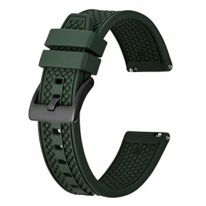 BISONSTRAP フッ素ゴム時計バンド 22mm FKMラバー腕時計ベルト Quick Releaseシリコンバンド グリーン/ブラックバックル