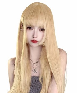 AISI HAIRウィッグ 姫カット ロング 金髪 かつら 姫髪 前髪ぱっつん ベージュ イエ ロー フルウィッグ 可愛い 原宿 自然 小顔効果 ロリー