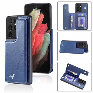 【Anrek】新型 Galaxy S21 UIltra/SC-52B 用 背面 カードケース 手帳型 背面カバー (ネイビーブルー) ギャラクシーs21u スマホケース サ