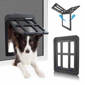 PETLESO犬ドア ペット用網戸ドア 網戸用ドア 犬自由に出入の口 ロック可能取付簡単の大型犬用ペットドア (中大型犬用)黒
