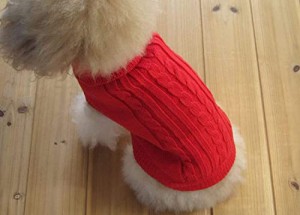 Shimoran かわいいペットの服、ヨーロッパの古典的なペットのセーター、古典的なアランニットとタートルネックの犬のセーター (S, レッド