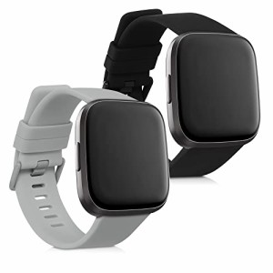 Straps Compatible with Fitbit Versa/Versa Lite/Versa 2 Straps - 2x Replacement Silicone Watch Bands - Grey/Black