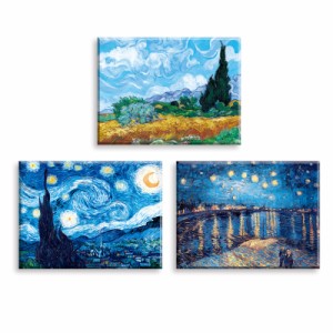 PIY PAINTING キャンパス絵画『有名な画家によるの星空の夜、麦畑の柏複製絵画』星空の絵 世界名画の複製品 夜の景色 風景画 自然の美 ア