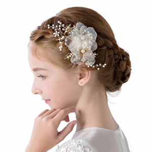 Sitengle 髪飾り カチューシャ 女の子 ヘッドドレス ヘアアクセサリー ヘアバンド 子供 花嫁 パール フラワー クラウン 結婚式 披露宴 ウ