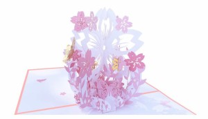 グリーティングカード 桜の花 蝶々 立体 メッセージカード 3D おしゃれ お祝いカード 誕生日カード 感謝状 結婚祝い 母の日/父の日/バレ
