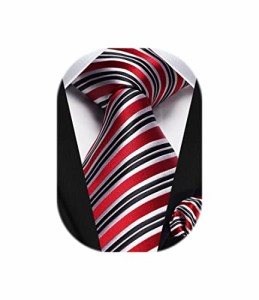 [送料無料]HISDERN 結婚式 ネクタイ赤 おしゃれ ネクタイメンズ チーフ セット ストライプ