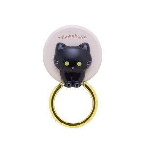 NATURAL design ホールドリング かわいい 猫 スマホスタンド ねこちゃんのスマホリング (くろ)