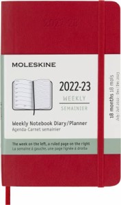 モレスキン 手帳 2022年7月始まり 18カ月 ウィークリーダイアリー ソフトカバー ポケットサイズ(横9cm×縦14cm) スカーレットレッド DSF2