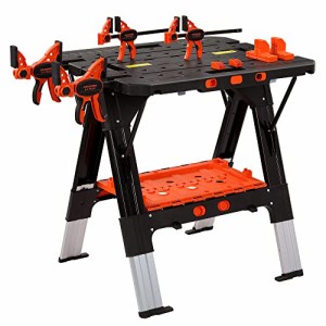 PONY 作業台 ソーホース 2in1 折りたたみ式 DIY 工具 作業台耐荷重225kg ソーホース耐荷重450kg 高さ調節可能63-81cm Fクランプ4個 クラ