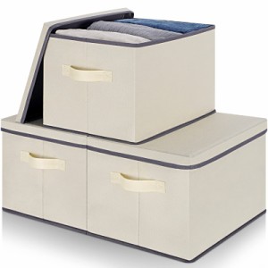 ASXSONN 収納ボックス 蓋付き 3個セット 折り畳み 収納ケース 取っ手付き 蓋付き収納ボックス カラーボックス 収納ケース 衣類収納 小物