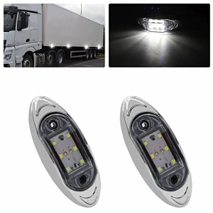 Aoling サイドマーカー LED 12V 24V ホワイト トラック用 マーカーランプ RV バス 路肩灯 軽トラ 6LED クリアレンズ 電気メッキ本体 防水