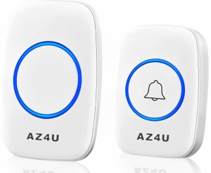 AZ4U ワイヤレスチャイム インターホン 電池式 ドアベルキット 工事不要 防水 玄関 介護 呼び出し 60種類のメロディ 4段階音量調整 ホワ