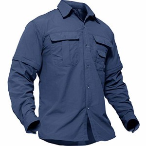 TACVASEN コンバーチブル メンズ シャツ 速乾 アウトドアシャツ メンズ ミリタリーシャツ タクティカル tシャツ 登山 ブルー 2XL