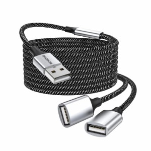 USB延長ケーブル、USB分岐器USB Aオス〜2メス延長ケーブル耐久性のあるUSB分岐器ケーブルナイロン編み高速データ伝送とプリンタ、USBキー