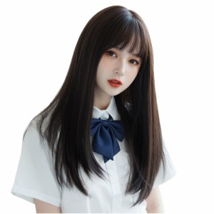 Villo ウィッグ ロング ストレート ウイッグ セミロング 黒髪 女装 フルウィッグ ロリータ コスプレ かつら wig 小顔 自然 耐熱 ネット 