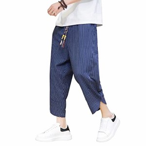[送料無料]YIMANIE サルエルパンツ メンズ ワイドパンツ 夏 袴パンツ 9分丈 ストライプ 