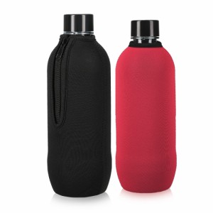 kwmobile 2x Soda Stream 615ml ボトルカバー ネオプレン製 - ソーダストリーム マイボトル 傷防止 ス リーブ - 黒色/赤色