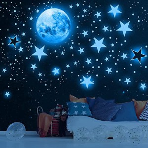 HIMOMO 蓄光シール 蓄光星+月+流星（1049点セット）光るウォールステッカー 星シール 夜光シール きらきら 光るシール 雰囲気満点 部屋に