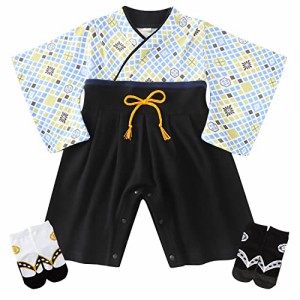 Comfort U ベビー服 袴 ロンパース 男の子 袴カバーオール 綿100% 和柄 子供服 袴風 衣装 和服 着物 靴下付き 赤ちゃん 新生児 フォー