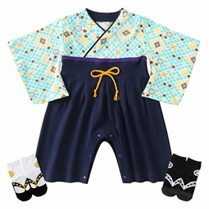 Comfort U ベビー服 袴 ロンパース 男の子 袴カバーオール 綿100% 和柄 子供服 袴風 衣装 和服 着物 靴下付き 赤ちゃん 新生児 フォー