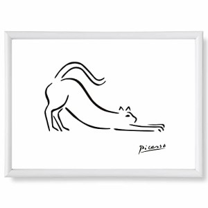 ピカソ ポスター アートポスター リトグラフ ドローイング 猫 SQIP (スキップ) ラインアート 線画 モノクロ 白黒 絵画 絵 A4 額縁 付き 