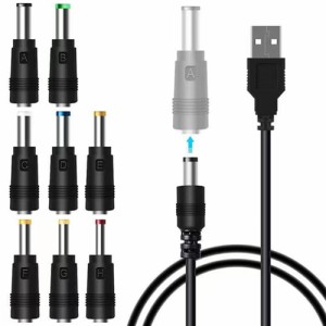 TJK USBケーブル 8 in 1 DC電源ケーブル USB-丸口 変換プラグ付き 充電コード 5.5x2.5/5.5x2.1mm 扇風機 ナイトライト などに適用 3.5 * 