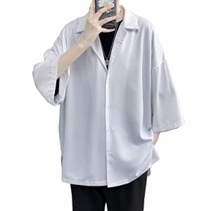 FLYSHION シャツ メンズ 五分袖 春 夏 韓国 大きいサイズ ワイシャツ オシャレ ポロネック 無地 吸汗速乾 半袖 ワイシャツ ゆったり オ