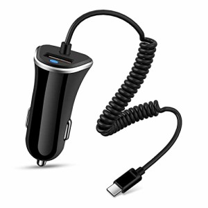 USB シガーソケット 2ポート 3.4A カーチャージャー 30-100cmのUSB-Cケーブル付き 車充電器 FodLop USB車載充電器 車シガーソケット スマ