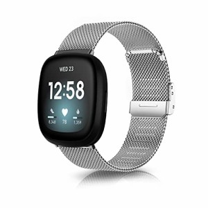 HeeNia Fitbit Versa 4/Fitbit Versa 3/Fitbit Sense 2/Fitbit Sense 対応 バンド 金属ベルト ステンレス製 替えベルト 長さ調節可能 