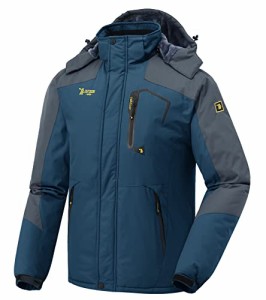 TWMFOY メンズ 登山服 アウトドアジャケット 裏起毛 フード付き 取り外し可能 スキージャケット マウンテンパーカー 防寒保温 防風 防