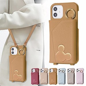 iphone 12 Mini スマホケース 鏡付き 首掛け 背面 手帳型 携帯ケース ショルダーストラップ 肩掛け カード収納 かわいい 女性 アイフォン