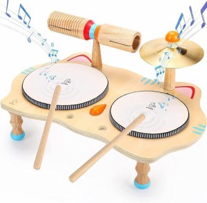 木製の音楽玩具幼児ドラムセットキッズ楽器6 in 1赤ちゃんのおもちゃ音楽打楽器年齢3-5男の子と女の子の誕生日プレゼント子供のための学