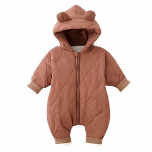 Baby nest ベビー服 ジャンプスーツ カバーオール クマ 長袖ロンパース コート 防寒 秋冬用 男の子 女の子 褐色 73 6-9ヶ月