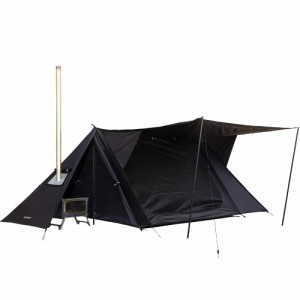 STOVEHUT BLACK パップテント 2人用 キャンプ＆ハイキング ドアポール2本とテントポール2本付き、ブッシュクラフター用 ストーブテント