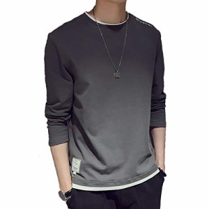 Aroniko Tシャツ メンズ カットソー メンズ ロンT 長袖 カジュアル 無地 ファッション 丸襟 快適 大きいサイズ グレー M