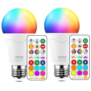 HEKEE LED電球 口金直径26mm 電球色2700K, 100形相当 1200LM リモコン 変更電球 RGB + E26 (2個セット)
