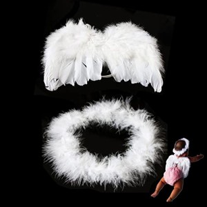 Umeloeo 天使の羽 子供 天使の翼 2点セット ハーフバースデー 誕生日飾り 出産祝い 新生児 1ヶ月 2ヶ月 100日祝い ヘーアアクセサリ 可