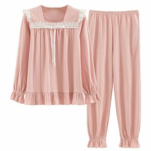 Unifizz ルームウェア レディース パジャマ 綿 Tシャツ パンツ 上下セット 春夏秋冬 女の子 女性 長袖 薄手 丸首 柔らか ソフト 吸汗 