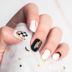 Sun＆Beam Nails ネイルチップ ショート ラウンド チェック 短め 付け爪 つけ爪 貼るだけ 人気 かわいい おしゃれ シンプル デザイン 24