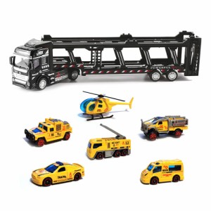 Popgaga トレーラー ミニカーセット 大型トレーラー 合金製ミニカー 車おもちゃ 乗せて運ぶ 男の子 女の子 贈り物 ク リ ス マ ス 誕生日