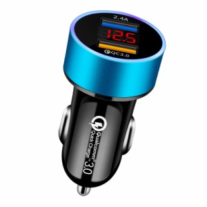 YUGYUG 車載充電器 カーチャージャー usb QC3.0ポート 36W/6A 最新型 電圧計 シガーソケット LED表示 12V〜24V 急速充電器 カーチャー