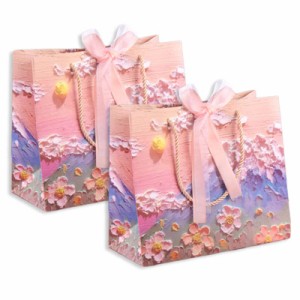 ラッピング 袋 手提げ 紙袋 プレゼント用 ギフトバッグ おしゃれ ギフト 袋 3D 立体 視覚 油絵 かわいい スタイル 誕生日 包装袋 (Lx2枚,
